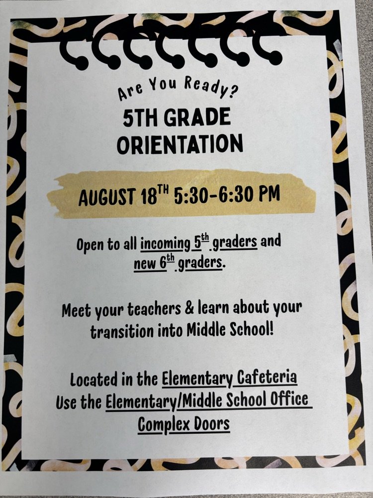 Information regarding 2025-26 5th Grade Orientation