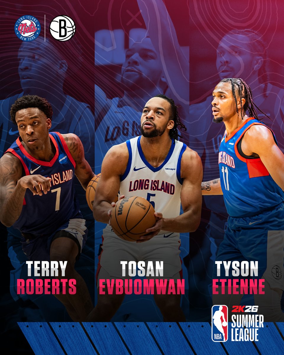 Long Island Nets (@longislandnets) on Twitter photo Triple Threat 🔥
Our guys are hooping with <a href="/BrooklynNets/">Brooklyn Nets</a> at Summer League 2026 in Las Vegas 🤩 Tune into their next matchup on SUNDAY at 8PM vs. <a href="/WashWizards/">Washington Wizards</a> 🏀 Triple Threat 🔥
Our guys are hooping with <a href="/BrooklynNets/">Brooklyn Nets</a> at Summer League 2026 in Las Vegas 🤩 Tune into their next matchup on SUNDAY at 8PM vs. <a href="/WashWizards/">Washington Wizards</a> 🏀