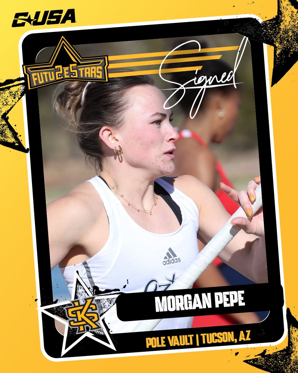 KSUTrackFieldXC's tweet image. Tuscon 🛫 Kennesaw
Welcome to KSU, Morgan Pepe!
Personal Best:
Pole Vault: 3.82m (12'6")
#HootyHoo | #ThinkBigger