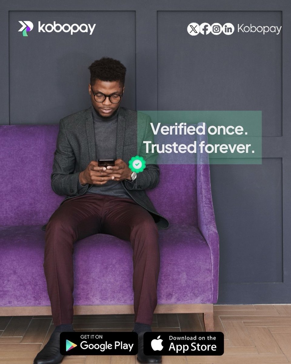 Kobopay's tweet photo. Traditional banks reverify you for every service. Kobopay verification unlocks everything instantly. #Kobopay #OneVerification #TotalAccess https://t.co/XVdNVrdRxR
