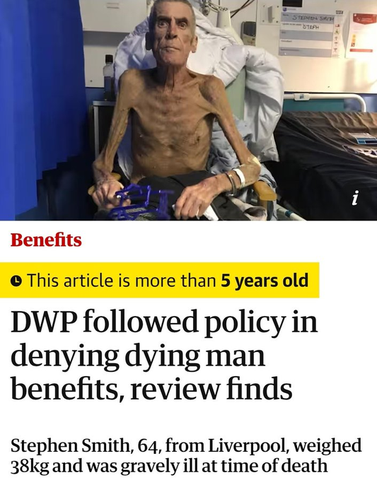 <a href="/CounsellingSam/">Sam Disabled Man Welfare Not Warfare #BackZack</a> The DWP found Stephen Smith was fit to work. 

"Over 330,000 excess deaths in Great Britain linked to austerity"
theguardian.com/business/2022/…