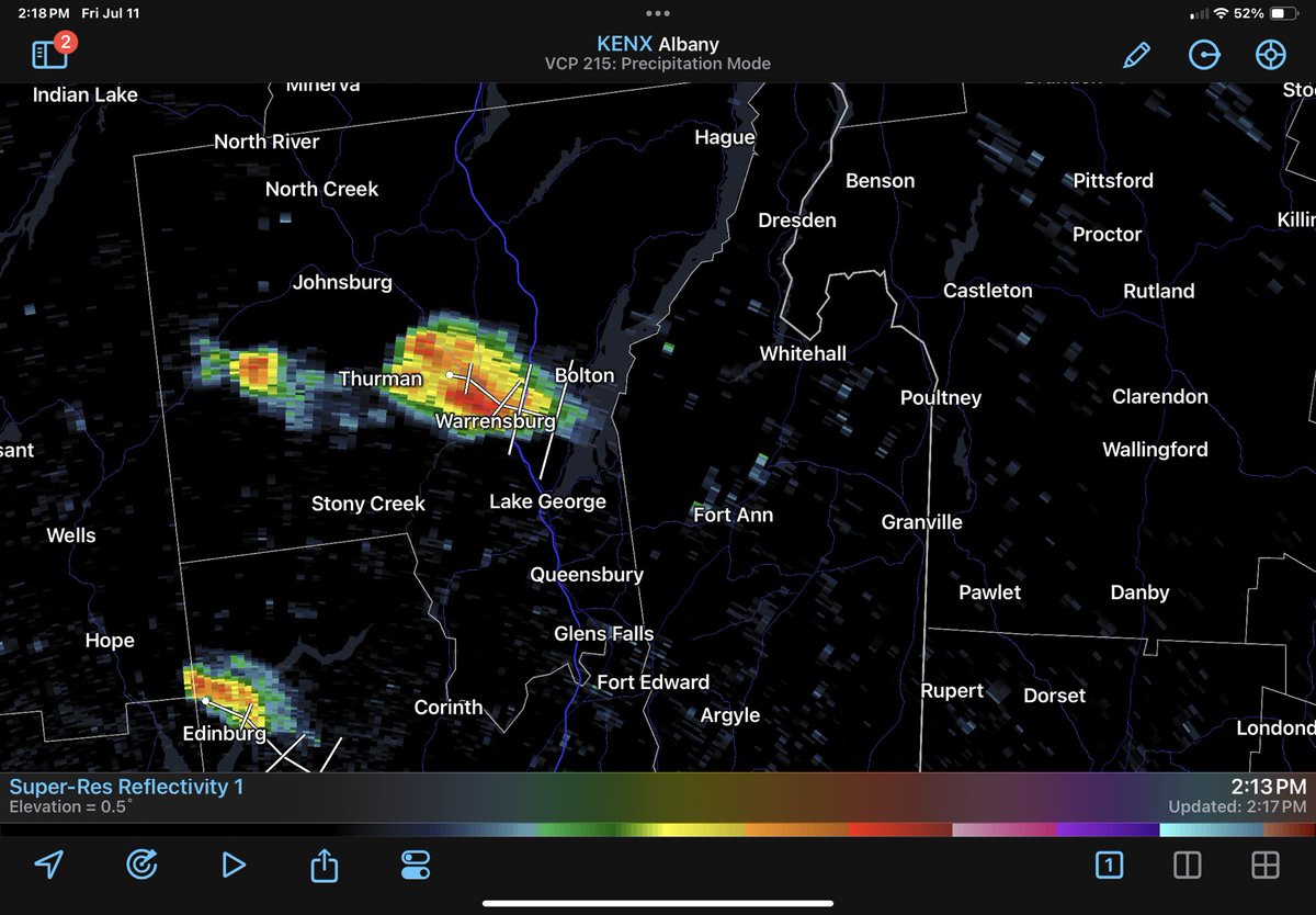 Stormtracker Radar 218pm.
Heavy downpour, some thunder over Guilderland, moving SE.
Would arrive in downtown Albany and just south in 15 to 30min.
Another downpour near Edinburgh….and over Warrensburg.