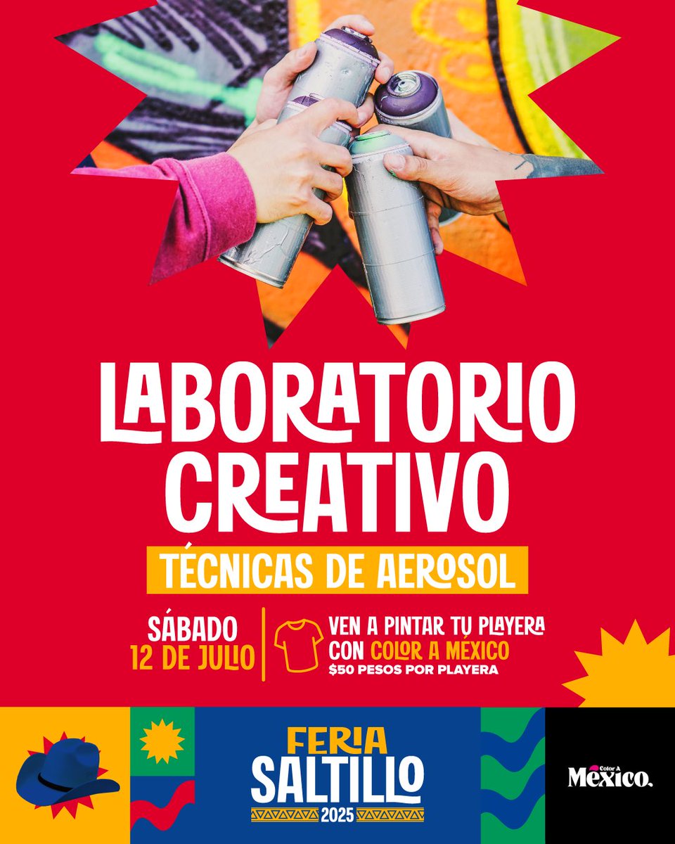 feria_saltillo's tweet photo. Este sábado 12 de julio ven a diseñar tu player junto a nuestros amigos de Color a México. 👕🎨

🎟️ $50 pesos por playera 
#FeriaSaltillo2025 https://t.co/r6xn6UCpgy