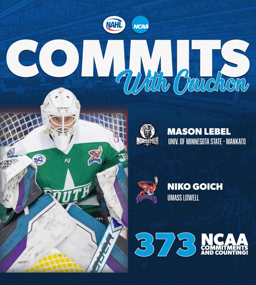 NAHLHockey's tweet photo. 𝐂𝐨𝐦𝐦𝐢𝐭𝐦𝐞𝐧𝐭𝐬 𝐰𝐢𝐭𝐡 𝐂𝐫𝐮𝐜𝐡𝐨𝐧 🚨

Niko Goich and Mason LeBel are both off to play NCAA Division I college hockey next season; tune in to hear about their recruitment process and experience playing in the NAHL https://t.co/8cGE4PJcZe