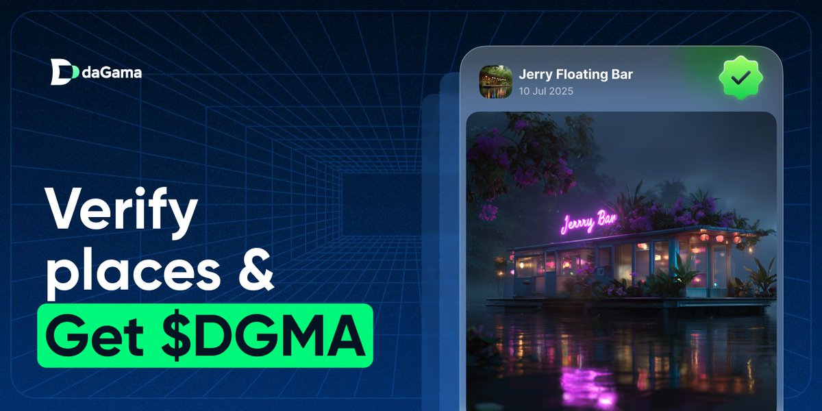 Verify places &amp; get rewards ✅

In daGama, you can verify locations that haven’t been confirmed yet and collect 35 DGMA credits for each successful check-in!

Here’s how to do it:

1️⃣ Open the daGama app
2️⃣ Tap any location without a check-in
3️⃣ Select “Verify this place”
4️⃣ Be