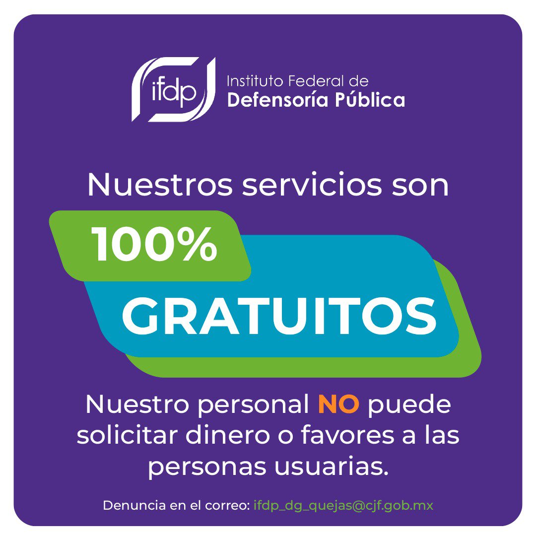 defensoriaifdp's tweet image. 📢 En el IFDP, nuestros servicios son 100% gratuitos. Nuestro personal está comprometido con brindarte asesoría y defensa legal sin solicitar dinero o favores a cambio.
Si detectas alguna irregularidad, no dudes en denunciar:
✉️ ifdp_dg_quejas@pjf.gob.mx
#IFDP #DefensaParaTi…