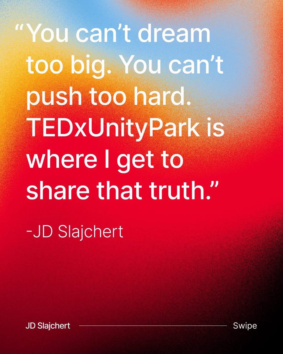 JD_Slajchert's tweet image. Unbelievably honored. Visit tedxunitypark.com and use code, “JD20” to get 20% off of tickets, and come be a part of this inspiring event. See you this fall South Carolina !!! #TEDxUnityPark @TEDx #Momentum