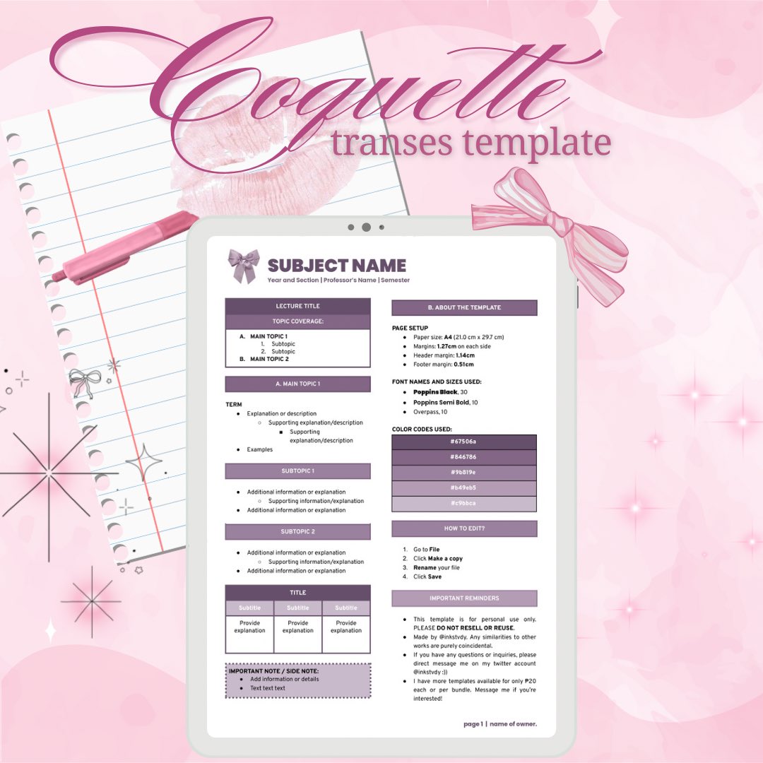 inkstvdy's tweet photo. wts lfb transes 

selling my digital transes bc being that girl means having cute notes too 💌

8 aesthetic templates for only ₱100 — coquette coded &amp; study core approved ! 🎀

📩 please DM me here or shop via RaketPH @/inkstvdy

#studytwt #studytwt #archivetwt https://t.co/2sczZGKo4M