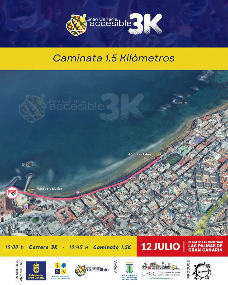 El recorrido es muy sencillo, pero te lo detallamos por si tienes alguna duda 🏃👩‍🦽👩‍🦯

#GranCanariaAccesible3K #InclusiónEnMovimiento #GranCanariaDiversa #LasCanterasSeMueve #AccesibilidadUniversal #DeporteParaTodas #JuntasSomosMásFuertes