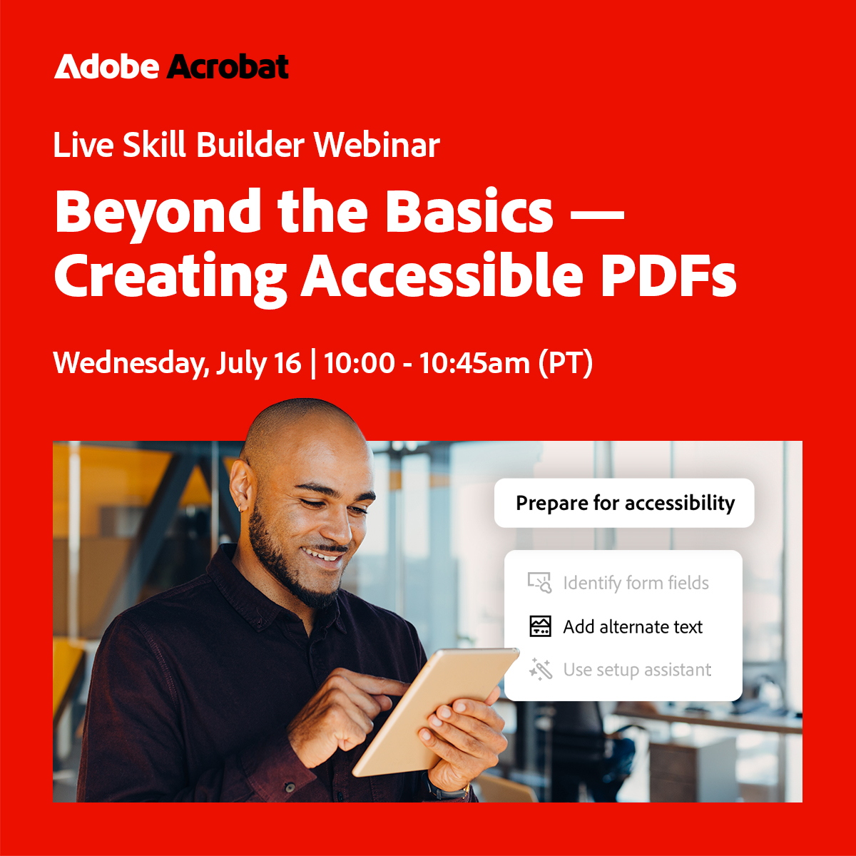 AdobeDocCloud's tweet image. Stop stressing over document accessibility 😎

Register for our next webinar to learn how to automate and streamline your document accessibility ➡️ adobe.ly/3In09MY