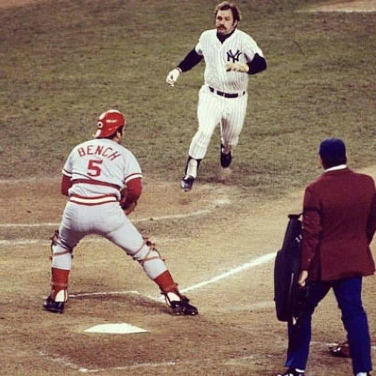 Johnny Bench. Thurman Munson. Properly clad umpire

Baseball and the 1970s for the win