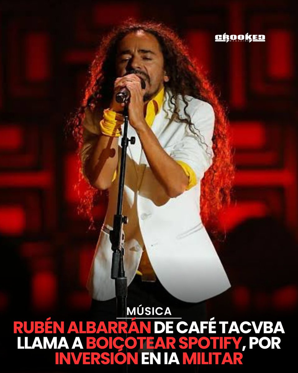 CrookedMagazine's tweet image. Spotify bajo fuego: Rubén Albarrán de Café Tacvba lidera boicot por inversión en tecnología militar. Artistas y usuarios se unen en rechazo a prácticas cuestionables de la plataforma. ¿Qué sigue para la industria musical? #BoicotSpotify #Spotify #Música