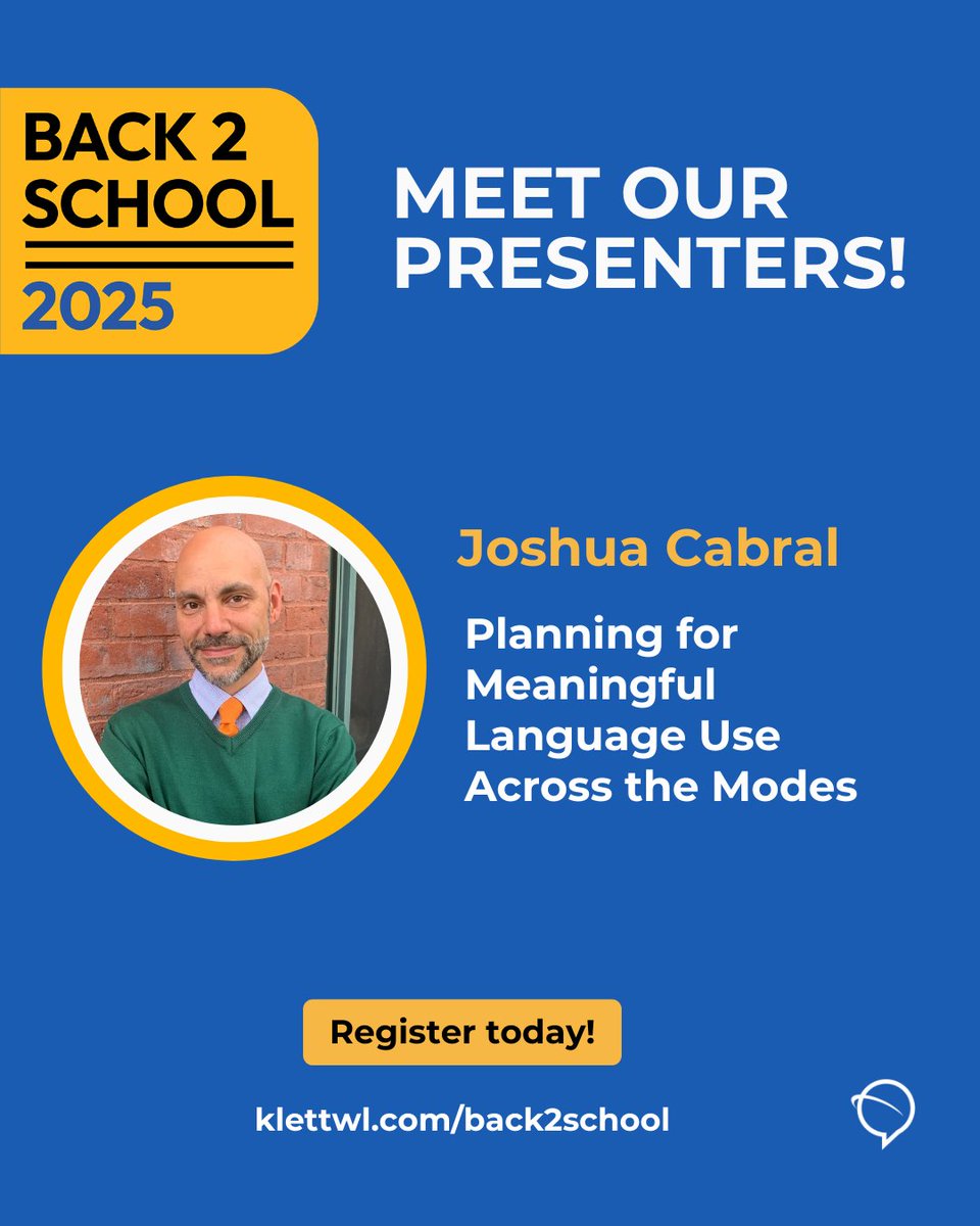 World Language Classroom (@wlclassroom) on Twitter photo Time for the <a href="/KlettWL/">Klett World Languages</a> 2025 Back 2 School Virtual Conference. Step-by-step guidance to make sure that you feel confident walking into your classroom this fall.
All sessions available starting August 1 with access for 3 months.
🟡Register Here ▶️ klettwl.com/back2school/ Time for the <a href="/KlettWL/">Klett World Languages</a> 2025 Back 2 School Virtual Conference. Step-by-step guidance to make sure that you feel confident walking into your classroom this fall.
All sessions available starting August 1 with access for 3 months.
🟡Register Here ▶️ klettwl.com/back2school/