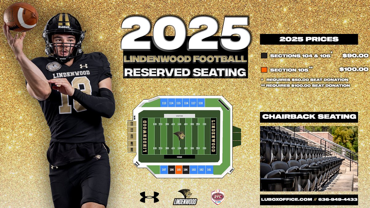 Lindenwood Athletics (@lu_lions) on Twitter photo Football season is just around the corner and we want to see 𝐘𝐎𝐔 in the stands🏈‼️
🔒in your 2025 <a href="/LindenwoodFB/">Lindenwood Football</a> reserved seats now for 5⃣ action packed home games🦁
Join the jungle today➡️tinyurl.com/4n79nt5w
#NewLevel | #OVCit Football season is just around the corner and we want to see 𝐘𝐎𝐔 in the stands🏈‼️
🔒in your 2025 <a href="/LindenwoodFB/">Lindenwood Football</a> reserved seats now for 5⃣ action packed home games🦁
Join the jungle today➡️tinyurl.com/4n79nt5w
#NewLevel | #OVCit