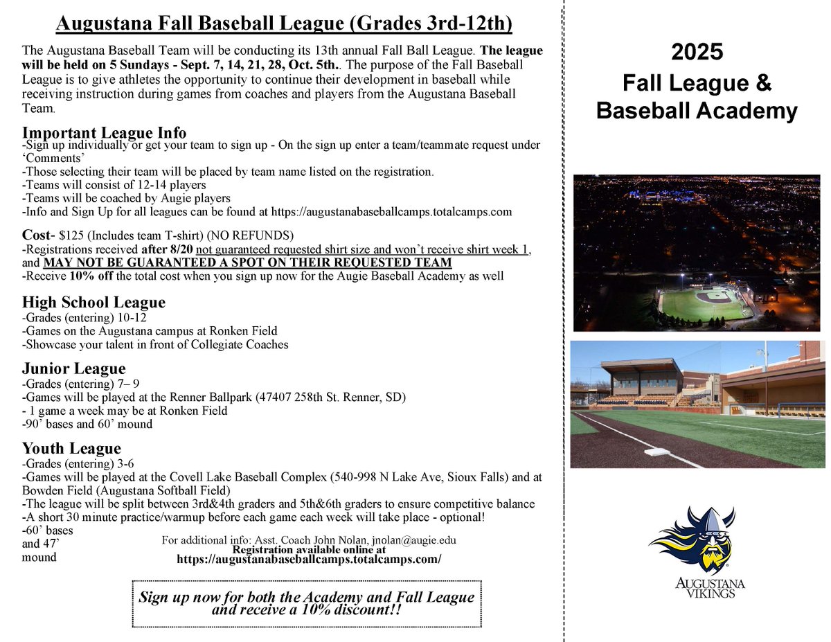 AugieBaseball's tweet image. Don't miss out on our fall camp opportunities! ⚾️
Sign up and more information ➡️ GoAugieCamps.com
#BuildingChampions