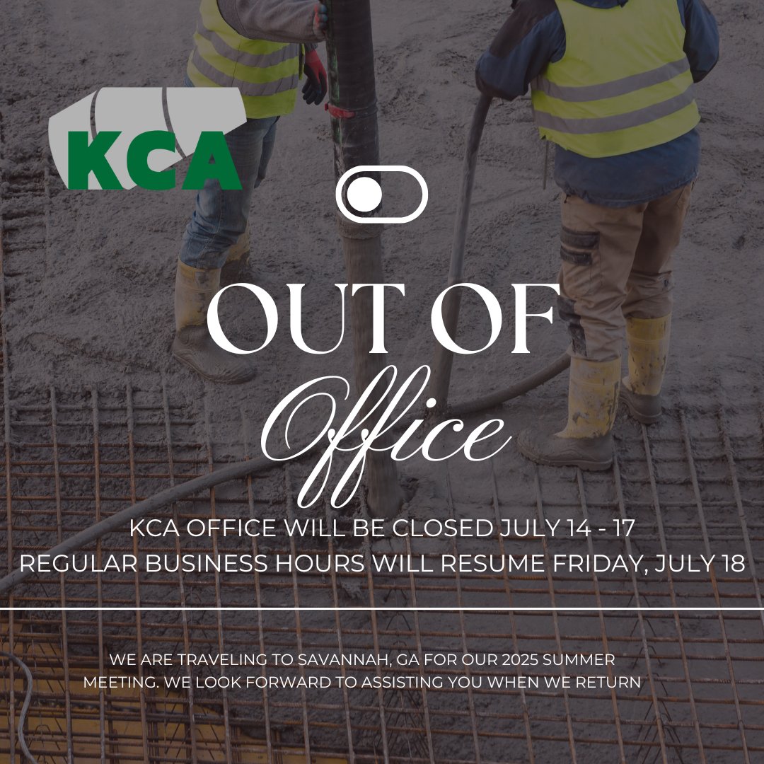 KCA office will be closed Monday, July - 14 - Thursday, July 17 for our Summer Convention in Savannah, GA. We will resume regular business hours on Friday, July 18. 
#SummerMeeting #Collaboration #Kentuckiana #Savannah