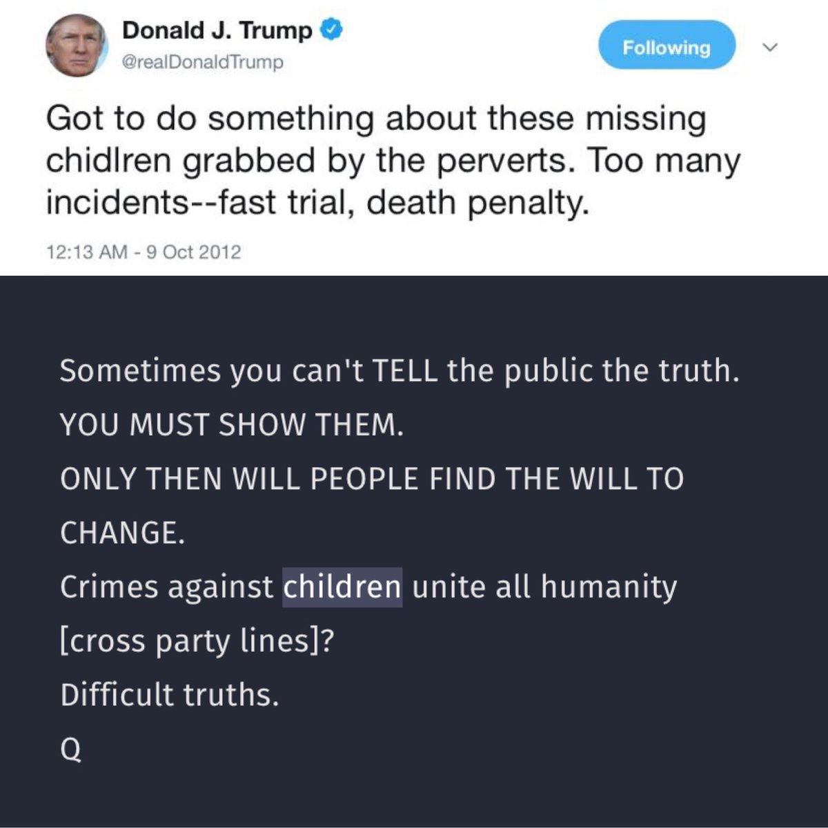 LHA_1111's tweet image. Crimes against children unite all humanity.
Most important dot of all dot connects.