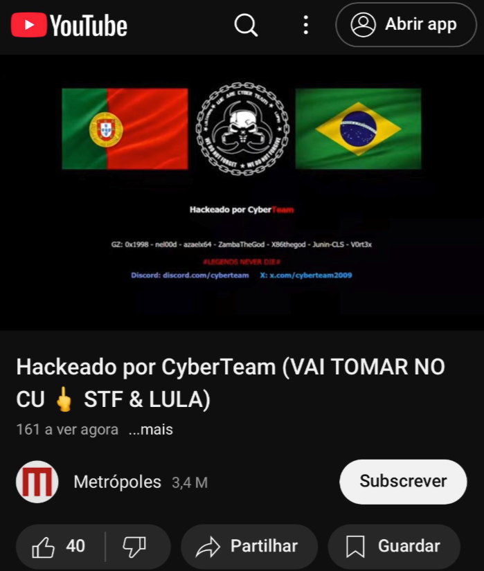 _venarix_'s tweet image. 🇧🇷 #Metrópoles (@Metropoles), the digital news portal, has once again fallen victim to a #cyberattack on its social media accounts, this time claimed by the #hacker group #CyberTeam.

Stay informed, monitor cyber threats, and sign up for free on #VenariX 👉