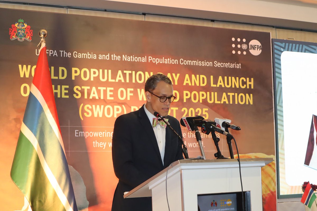 On #WorldPopulationDay, VP Mohammed B.S. Jallow launched the 2025 #SWOPReport, urging action to empower youth &amp; uphold reproductive rights.

🇬🇲 With 77% of Gambians under 35, investing in education, health, &amp; gender equality is key to our future!

#SWOP2025 #VPJallow #TheGambia