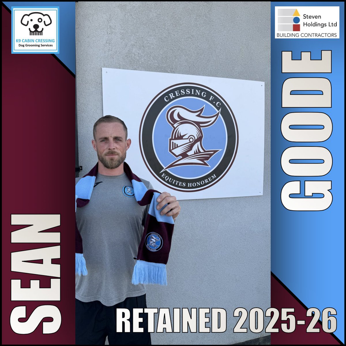 CressingFC's tweet image. RETAINED 2025/26 🤝

Sean Goode returns for another season 💥

Up the Cressing!⚽️

#CressingFC
#K9CabinCressing
#StevenHoldingsLTD
#UTC