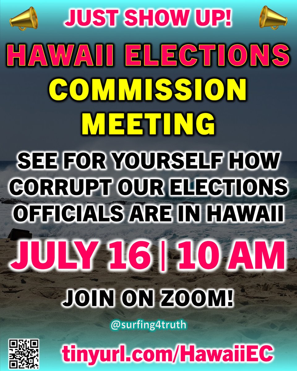 surfing4truth2's tweet image. The Hawaii Election Commission has released the agenda and Zoom link for the next meeting on JULY 16 AT 10:00 AM! As always, we need as many people as possible to participate in this meeting, so even if you aren&apos;t testifying, JUST SHOW UP ON ZOOM! You&apos;ll never know how corrupt…