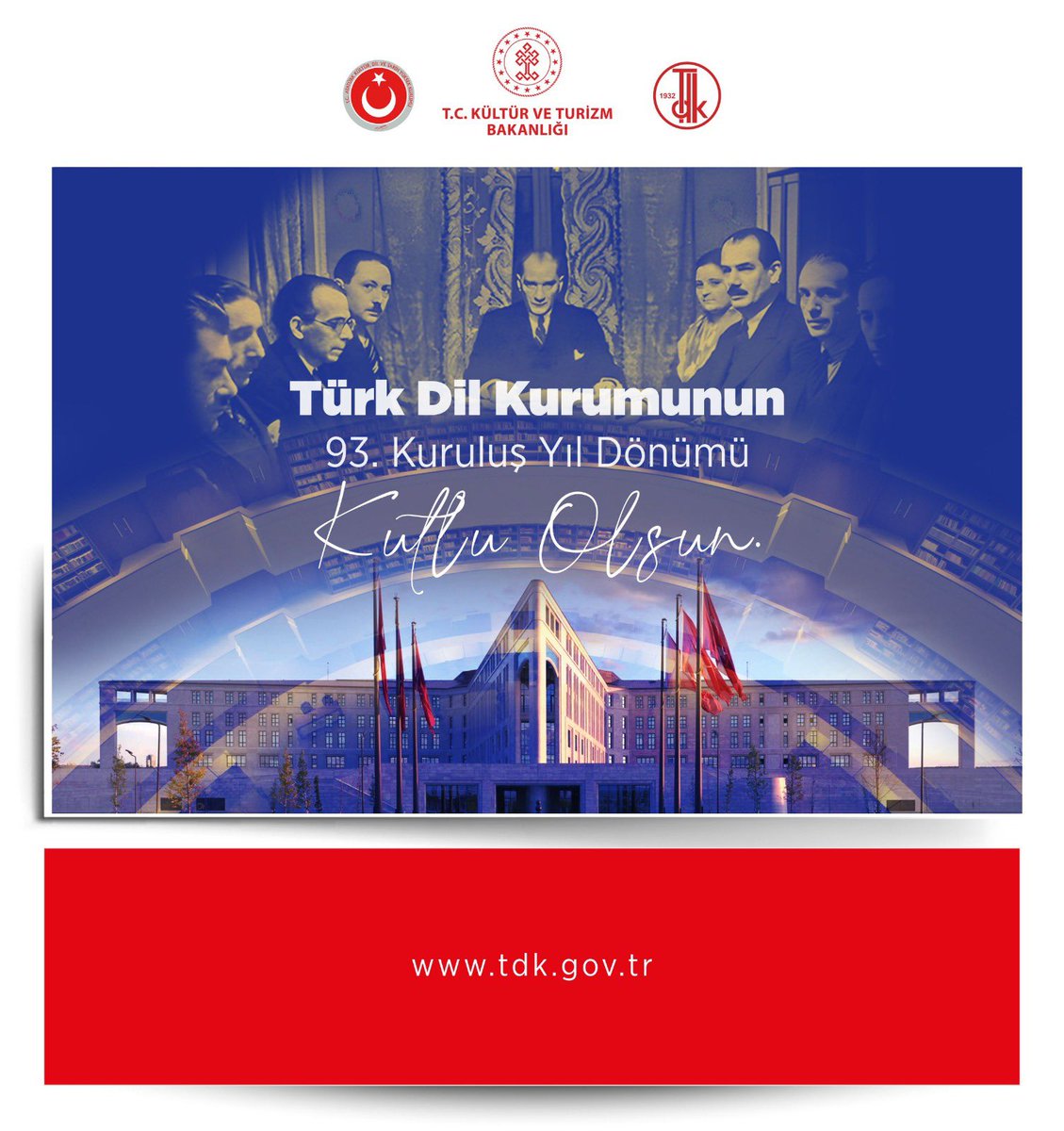 📌Türk Dil Kurumunun 93. kuruluş yıl dönümü kutlu olsun. 

🇹🇷🇹🇷🇹🇷

#12Temmuz1932
#TürkDilKurumu93Yaşında 

🔗 tdk.gov.tr/icerik/duyurul…