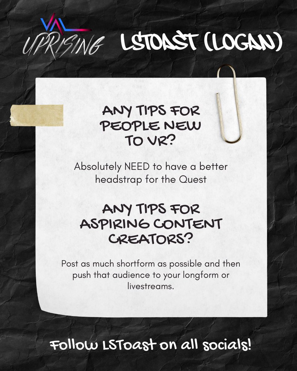 _VAL_VR's tweet image. Say hello to @LSToast ! ✨
Logan is one of our awesome VAL Uprising creators from Colorado, USA. If you love Beat Saber, Ghosts of Tabor or Orion Drift - go check him out!
#contentcreator #virtualrealitygames