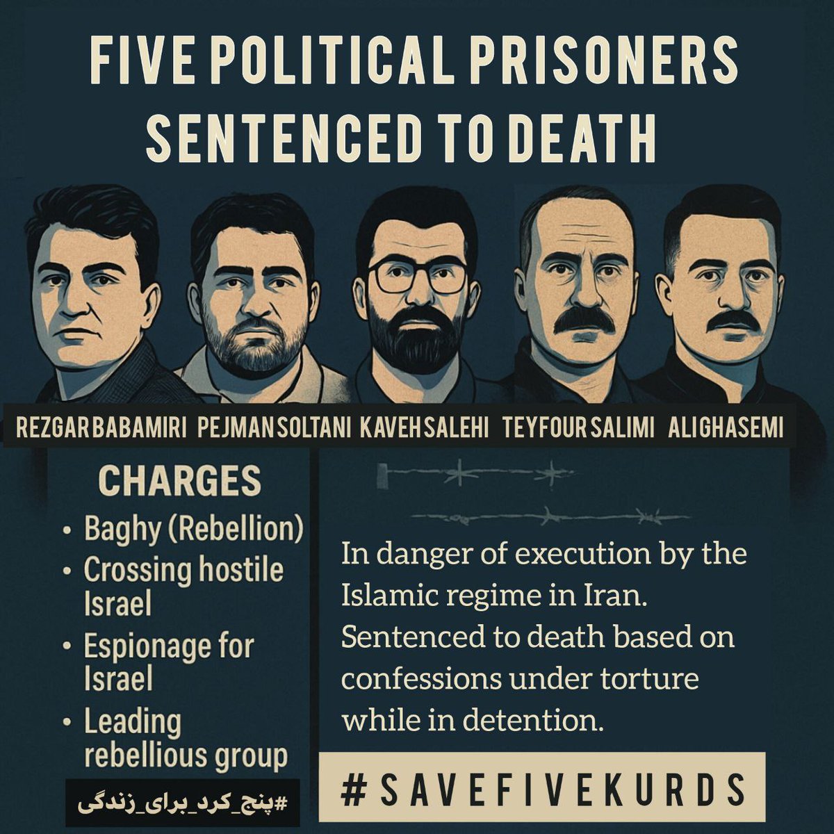 Sara4IRAN (@punkpater) on Twitter photo Over 600 cases of executions in Iran so far this year and the IRI regime has sentenced another 5 Kurds to death. They were tortured in order to get confession which was used as the basis of their sentences.
#SaveFiveKurds
<a href="/freedomhouse/">Freedom House</a>
<a href="/astroehlein/">Andrew Stroehlein</a>
<a href="/RDunhamDP/">Robert Dunham</a> Over 600 cases of executions in Iran so far this year and the IRI regime has sentenced another 5 Kurds to death. They were tortured in order to get confession which was used as the basis of their sentences.
#SaveFiveKurds
<a href="/freedomhouse/">Freedom House</a>
<a href="/astroehlein/">Andrew Stroehlein</a>
<a href="/RDunhamDP/">Robert Dunham</a>