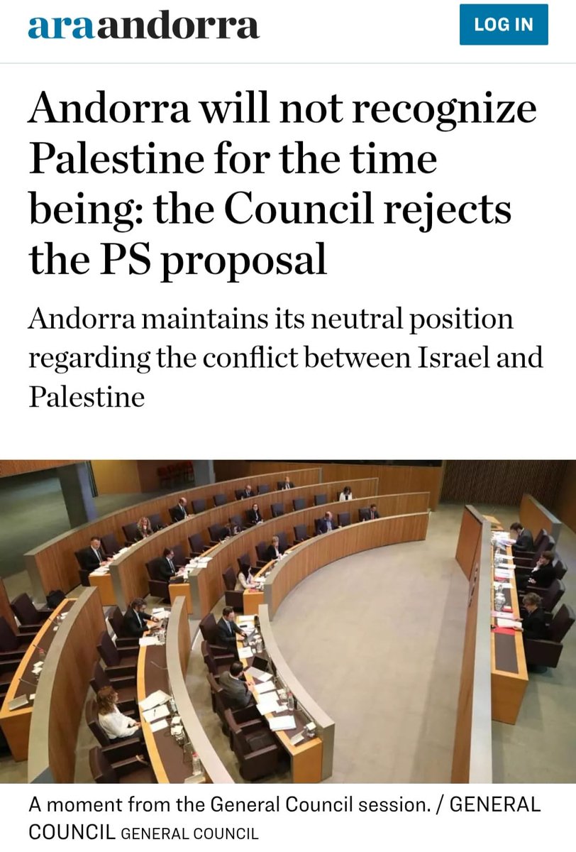 EJA - EIPA (@ejassociation) on Twitter photo The General Council <a href="/ConsellGeneral/">Consell General</a> of Andorra rejected a proposal yesterday (10.7) by the Social Democratic Party (PS) to urge the government to officially recognize the State of Palestine.
We commend Andorra’s decision not to reward statehood after the worst massacre of Jews The General Council <a href="/ConsellGeneral/">Consell General</a> of Andorra rejected a proposal yesterday (10.7) by the Social Democratic Party (PS) to urge the government to officially recognize the State of Palestine.
We commend Andorra’s decision not to reward statehood after the worst massacre of Jews