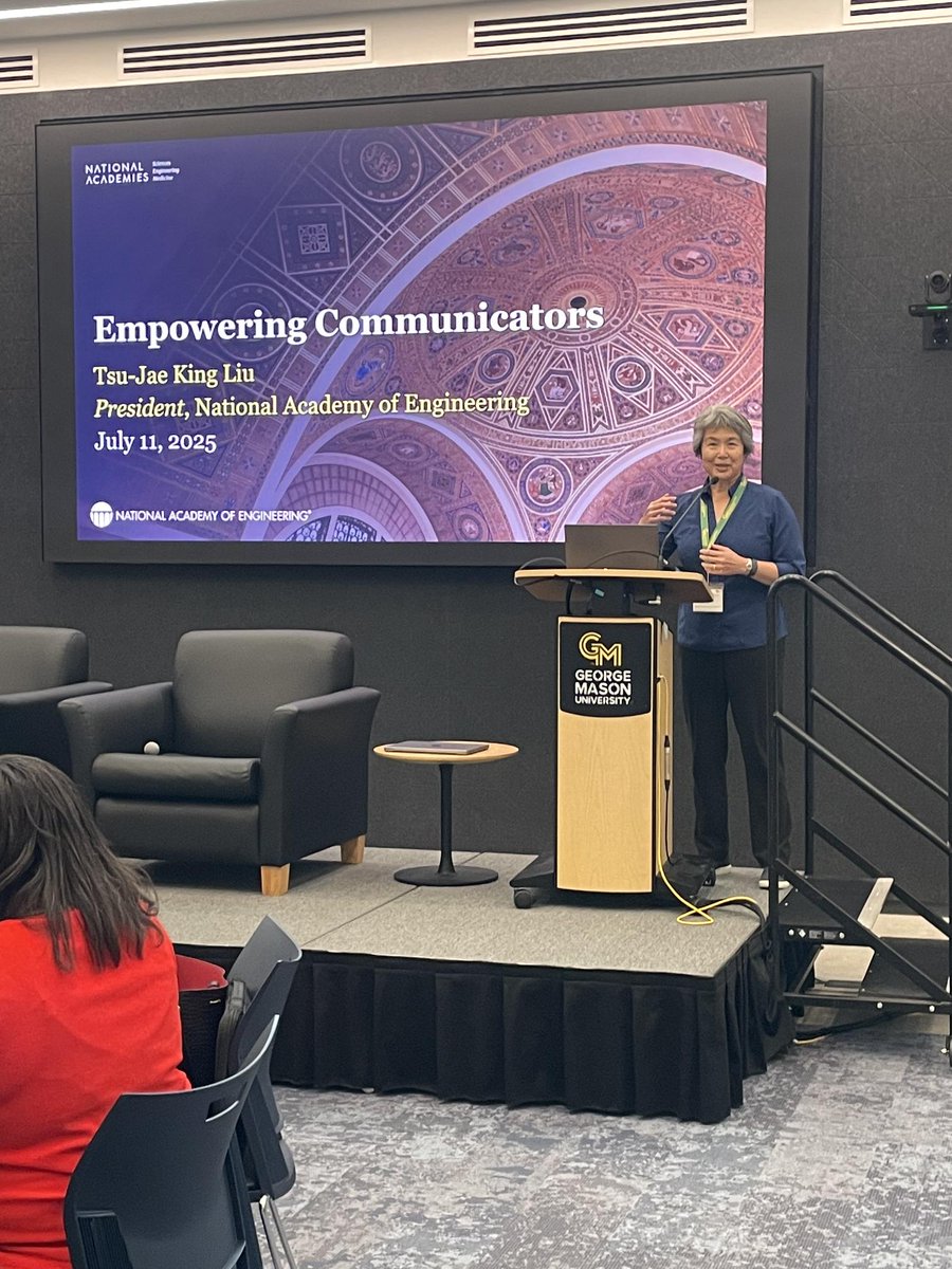 theNAEng's tweet image. NAE President Tsu-Jae King Liu presents on empowering #engineering communicators at the @GeorgeMasonU Engineering Communicators Conference today!