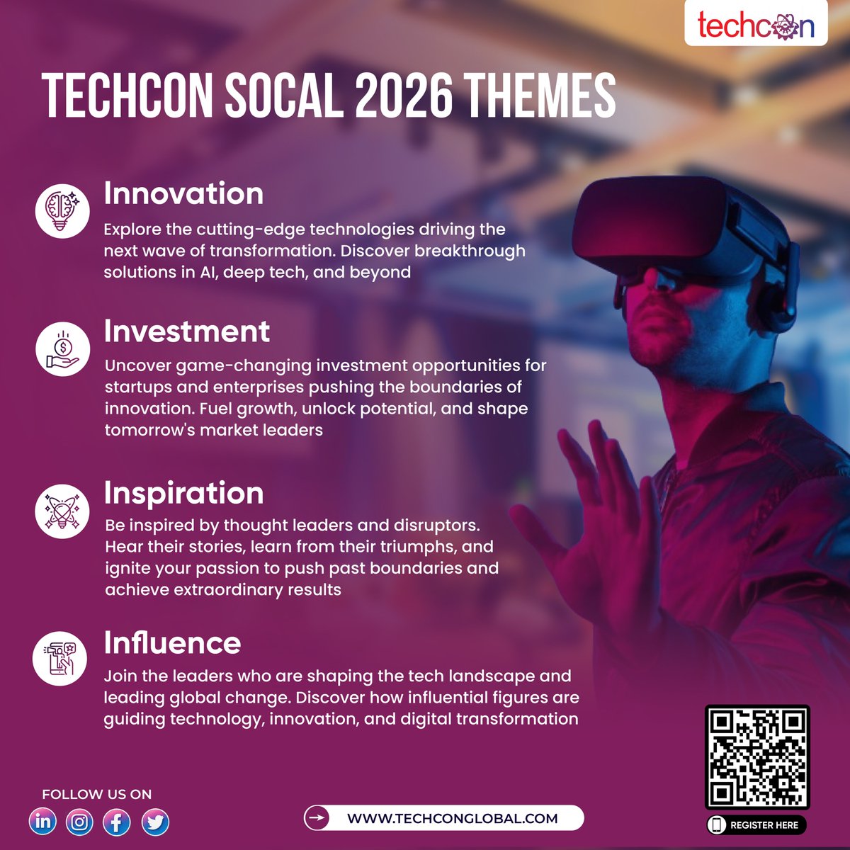 🌟 What powers #TechConSoCal2026?

🚀 Innovation
💰 Investment
🔥 Inspiration
🌍 Influence

These 4 forces are shaping the next wave of global transformation.

Be there. Be part of the impact.

#FutureOfInnovation #TechLeadership #StartupVoices #GlobalInnovation