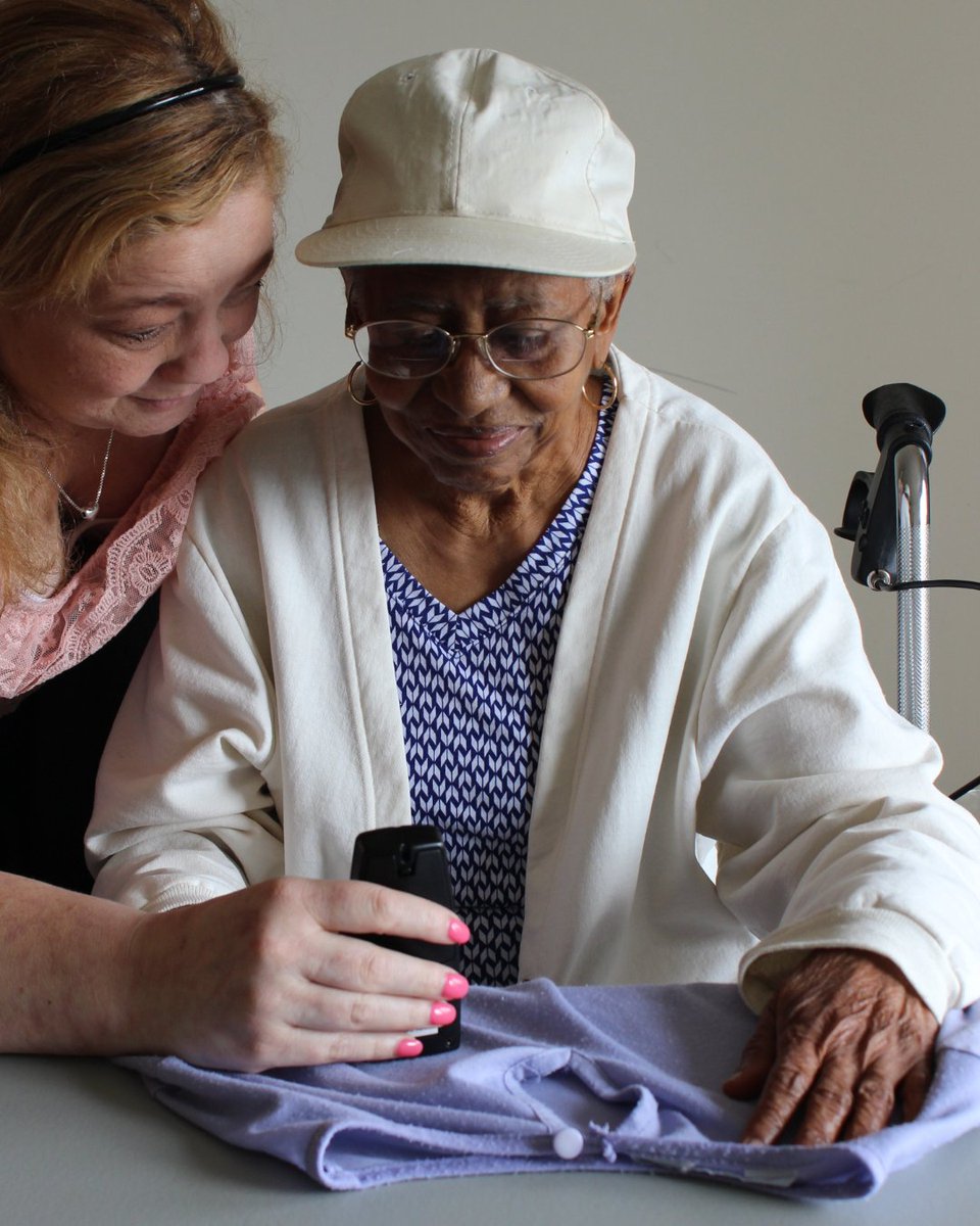 Reason 74 We Love CLB: Being able to provide programs like the Foundations for Adjustment to Blindness (FAB) to show individuals who lose their vision that independence is still possible. This image shows a FAB participant learning how to identify different pieces of clothing.