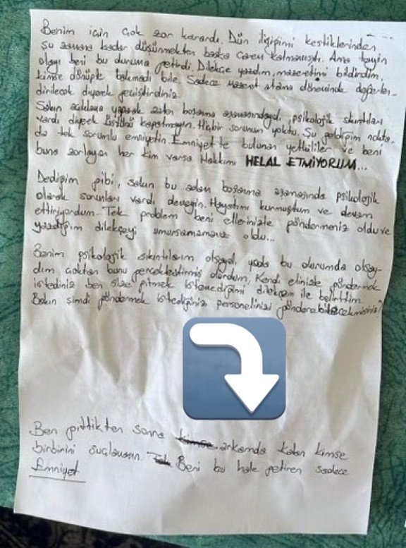 Bugün İntihar Eden Meslektaşımızın Geride Bıraktığı Mektupta; “Ben Gittikten Sonra Arkamda Kalan Kimse Birbirini Suçlamasın. Beni Bu Hale Getiren Sadece Emniyet” 
Psikolojik, Ailevi Sorun Yok. Polisin Sahipsizliği! #MerkezÖlüyoruz