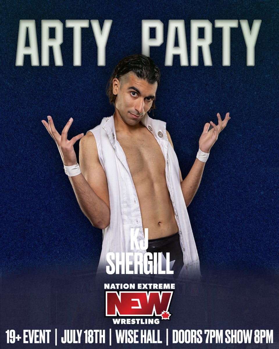 NEWWrestlingInc's tweet photo. It’s official, we have a new guest at the Arty Party! @KJ_benevolent welcome to the hottest event of the summer ! July 18th NEW takes over the Wise with a summer bash for the ages !!

Buy tickets : https://t.co/isvXLLfCXs https://t.co/2BlafVlXc1