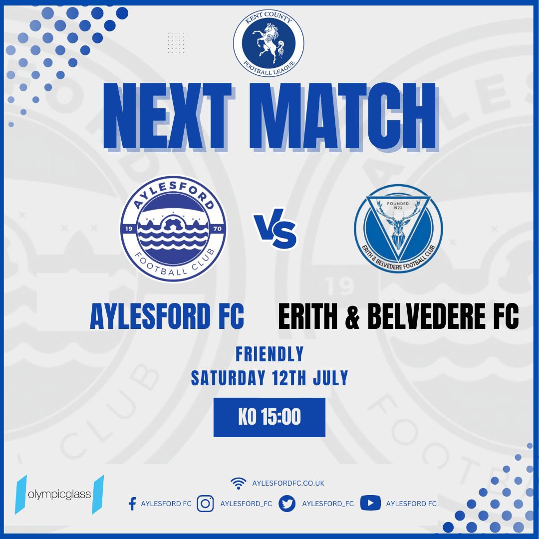 Second game of preseason tomorrow⚽️

📅 Saturday 12 June
Aylesford FC Men 🆚 Erith &amp; Belvedere
🏆Friendly Game
⏰ 15.00 KO
📍 HOME

#AylesfordFC #ThisWeekend #Football #Royals #LetsGoAylesford #Match #plans #support #community  #communitysupport #saturday #sunday