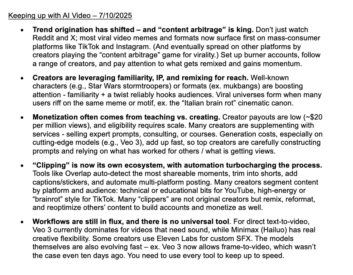 Olivia Moore (@omooretweets) on Twitter photo If you're a founder or creator, you need to understand AI video. But how do you keep up when the space is moving so fast?
<a href="/venturetwins/">Justine Moore</a> and I spend hours every week watching + decoding the latest trends across platforms.
We shared our process + takeaways on <a href="/latentspacepod/">Latent.Space</a> 👇 If you're a founder or creator, you need to understand AI video. But how do you keep up when the space is moving so fast?
<a href="/venturetwins/">Justine Moore</a> and I spend hours every week watching + decoding the latest trends across platforms.
We shared our process + takeaways on <a href="/latentspacepod/">Latent.Space</a> 👇
