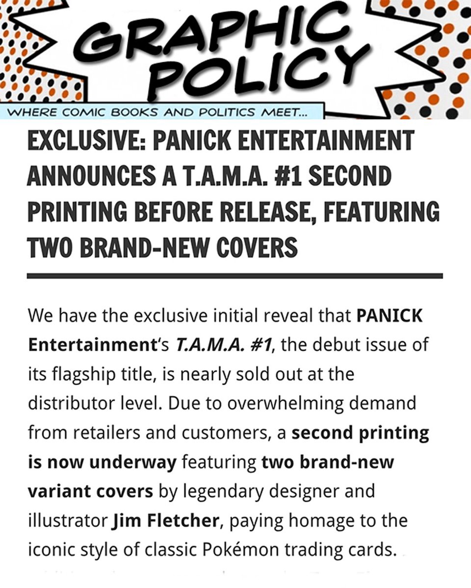 TimeToPanick's tweet image. PANICK is thrilled to announce that our launch title, T.A.M.A. - Issue 1, is getting a second printing with brand new variant covers by Jim Fletcher!
Thank you, @graphicpolicy, for sharing the exclusive debut!
READ THE ARTICLE: tinyurl.com/yo6crvxc
#comics #horror #indie