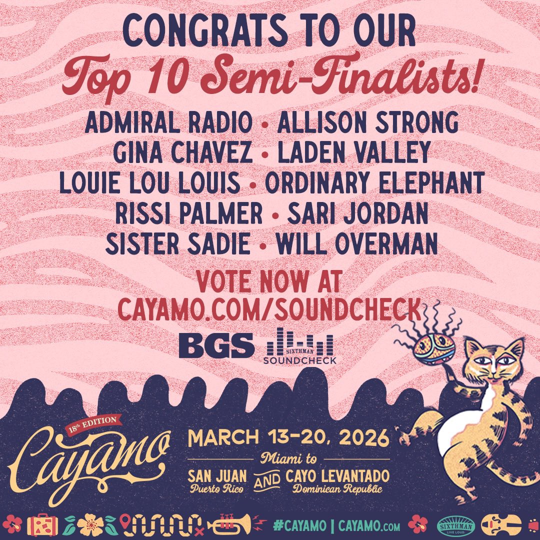 Will Overman (@willoverman1) on Twitter photo Hey guys, if you’ve got two seconds I’m in the running for Cayamo Cruise 2026 and could use your vote! Super fast and makes a big difference. Thank you! #cayamo 
cayamo.com/soundcheck/ Hey guys, if you’ve got two seconds I’m in the running for Cayamo Cruise 2026 and could use your vote! Super fast and makes a big difference. Thank you! #cayamo 
cayamo.com/soundcheck/