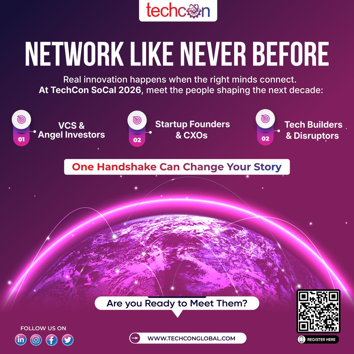 🤝 Network Like Never Before

Real growth happens when great minds connect.

At #TechConSoCal2026, meet:
💼 Angel Investors &amp; VCs
🚀 Founders &amp; Builders
👤 CXOs &amp; Disruptors

One handshake. One conversation. One bold shift.

#StartupEcosystem #InnovationConnect #NextGenLeaders