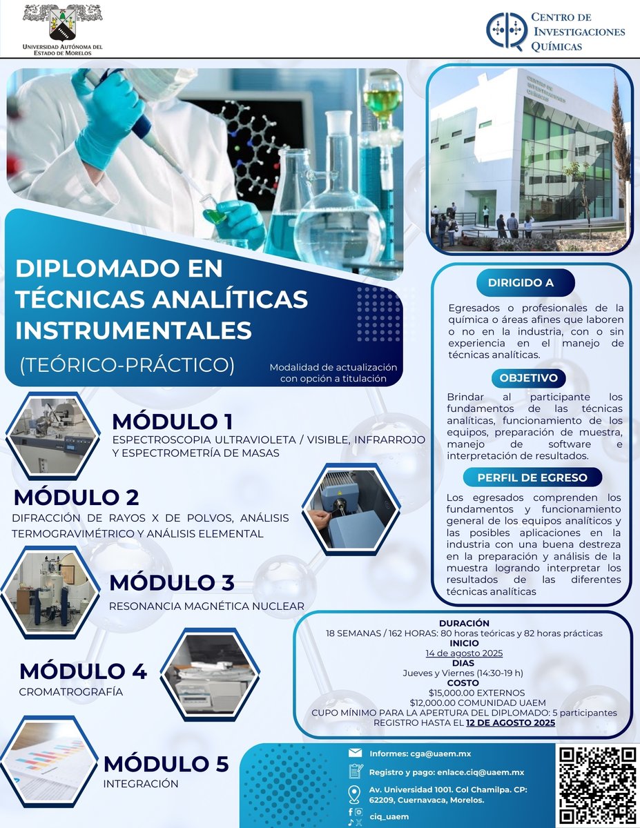 CIQ UAEM (@ciquaem) on Twitter photo El #CIQ oferta el Diplomado en Técnicas Analíticas Instrumentales
inicia en agosto 2025
Modalidad: Presencial
informes: informes al correo cga@uaem.mx
Realiza tu registro en la siguiente liga:
drive.google.com/drive/u/0/fold…
¡Inscríbete! #UAEM #opciontitulación #SomosCIQ El #CIQ oferta el Diplomado en Técnicas Analíticas Instrumentales
inicia en agosto 2025
Modalidad: Presencial
informes: informes al correo cga@uaem.mx
Realiza tu registro en la siguiente liga:
drive.google.com/drive/u/0/fold…
¡Inscríbete! #UAEM #opciontitulación #SomosCIQ