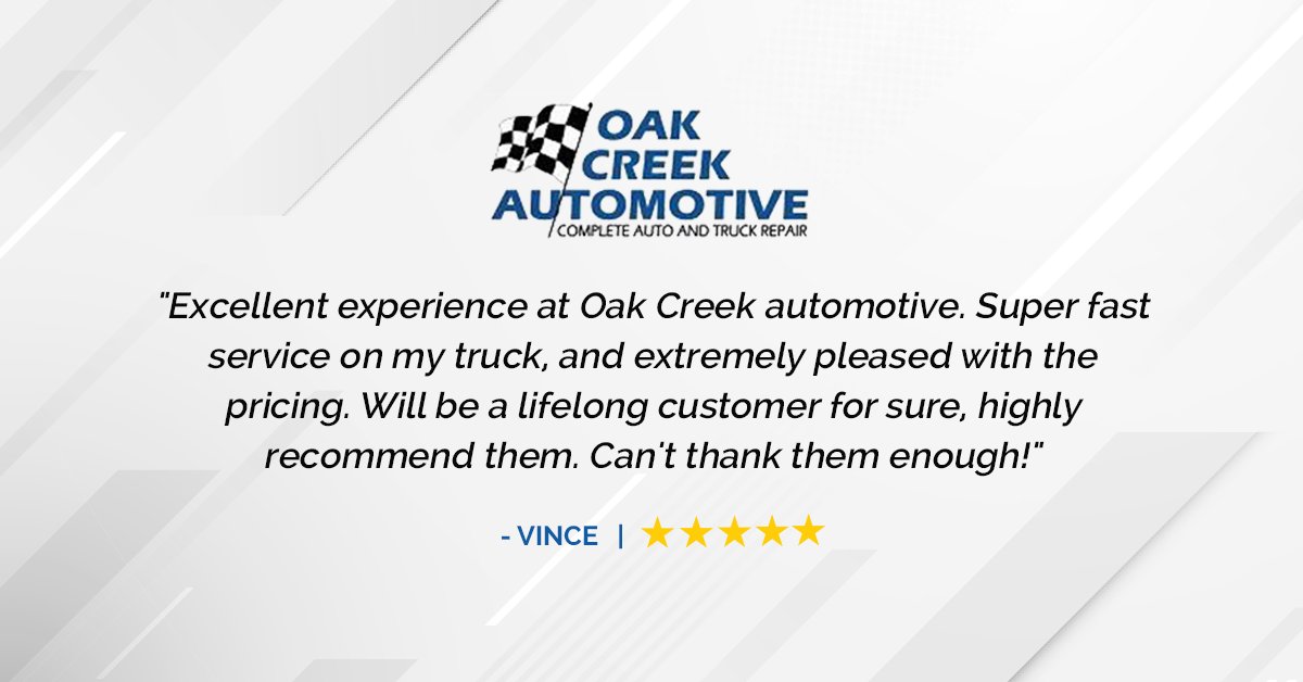 Our goal here at Oak Creek Automotive is not only to provide excellent service, but to do so for life!Thank you, Vince.We look forward to seeing you again!🤩

📞414-761-3250
💻oakcreekautowi.com
📌Oak Creek, WI