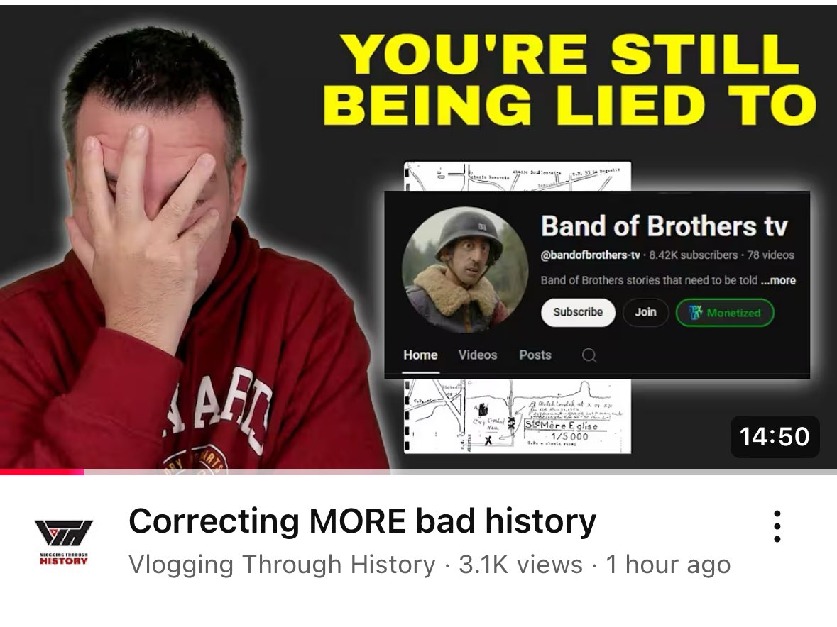The struggle against AI slop continues. VTH just posted another video addressing MORE bad information from the channel Band of Brothers TV, who has gone so far as to threaten legal action against Chris. I know that a lot of people who follow The History Underground are fans of