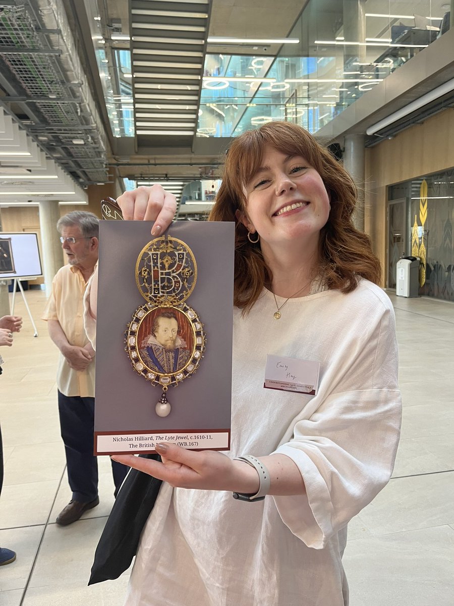 KingJamesConf's tweet image. The ‘Wall of Jameses’ votes have been counted and the winner is… Nicholas Hilliard’s Lyte Jewel (c.1610-11)!!! (Modelled here by our speaker @EmilyHay2)