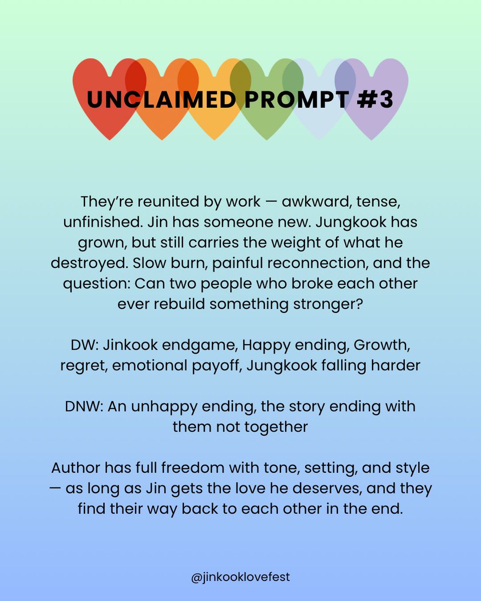 jinkooklovefest's tweet photo. Unclaimed Prompt #3

🔗: https://t.co/xFXTQM568C

Claim Form: https://t.co/u4h6vpMalD

#jinkooklovefest #jinkook #btsfests https://t.co/zJQEo9CAog
