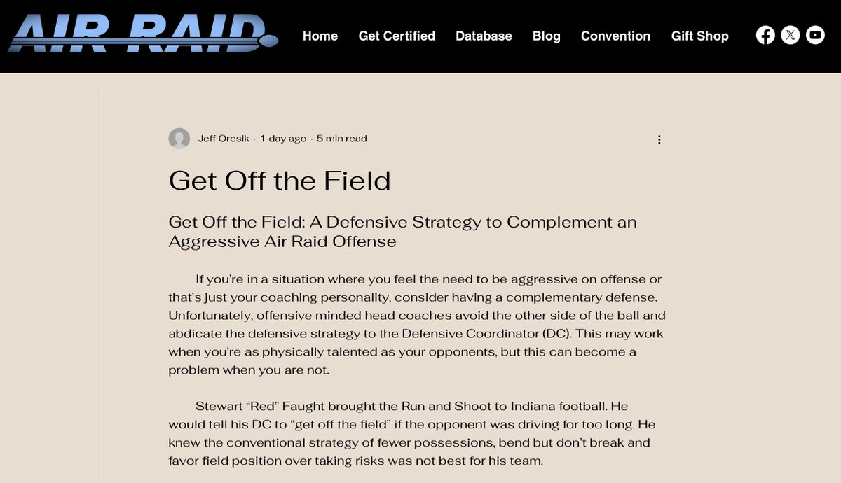 Air Raid Certification π΄ββ οΈ (@airraidcert) on Twitter photo π¨New <a href="/AirRaidCert/">Air Raid Certification π΄ββ οΈ</a> Blog!
"Get Off the Field" By: Jeff Oresik
Available to Read Now π
airraidcertified.com/post/get-off-tβ¦
#AirRaid π¨New <a href="/AirRaidCert/">Air Raid Certification π΄ββ οΈ</a> Blog!
"Get Off the Field" By: Jeff Oresik
Available to Read Now π
airraidcertified.com/post/get-off-tβ¦
#AirRaid