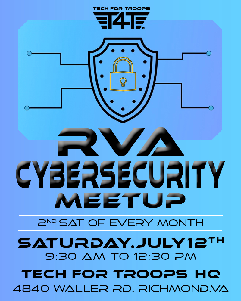 We're hosting another RVA Cybersecurity Meetup this Saturday! 🔐
📍 Tech For Troops HQ, Richmond
🕤 9:30 AM–12:30 PM
👉 meetup.com/rva-cybersecur…
All are welcome—come connect and talk cyber!
#CyberSecurity #RVACyber