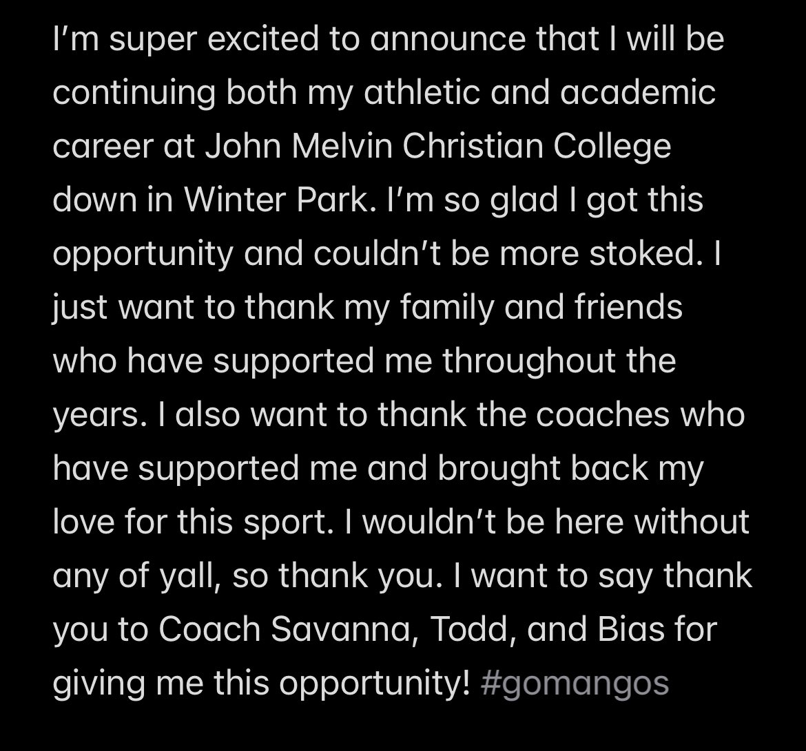 KylieSPearson's tweet photo. Super excited to announce my commitment to John Melvin Christian College in Winter Park and can’t wait to start!! #gomangos
@JMCCSoftball @BLester1993 @BSherSB https://t.co/A7K0jtwlvB
