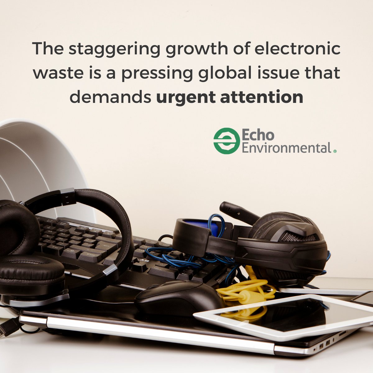Echoenviron's tweet photo. From laptops and tablets to headphones and keyboards, the lifecycle of electronics is shrinking and the environmental cost is growing.
Echo Environmental® believes in taking urgent action through sustainable electronics recycling and disposition. 
https://t.co/e36FfNNzhB https://t.co/EHgUg4eMbf