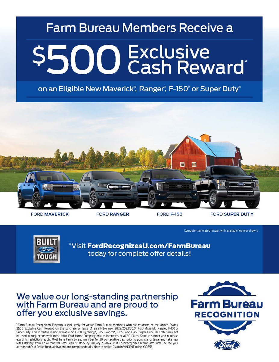 Did you know you can save $500 on select Ford vehicles as a Delaware Farm Bureau member?

Consider becoming a Delaware Farm Bureau member for benefits like this and more!
#DEFB #Ford #agriculture #Fordperformance