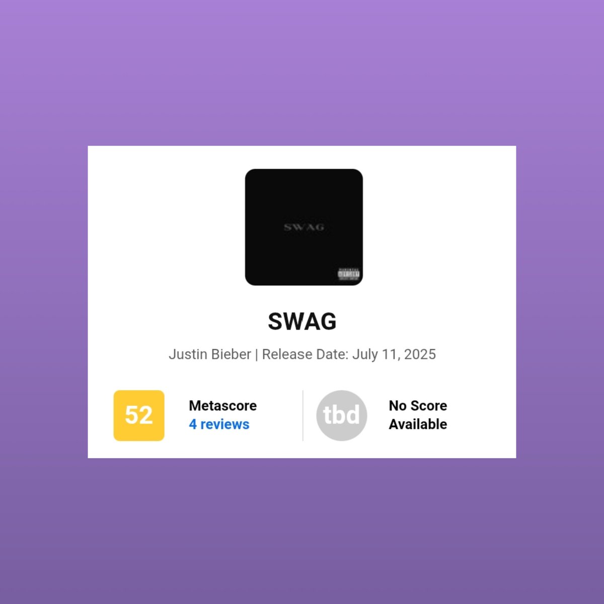 thegala21's tweet image. Justin Bieber's latest album received a Metacritic score of 52, marking it as the most critically panned album of the now self-proclaimed ''rapper."